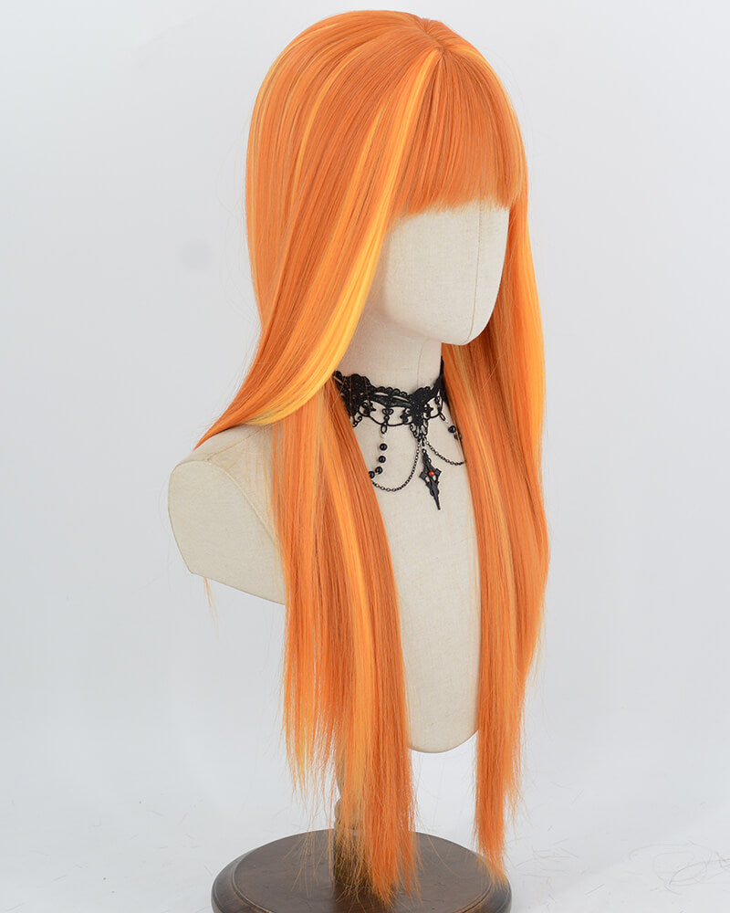 Long Straight Orange Highlight Synthetic Wig HW871