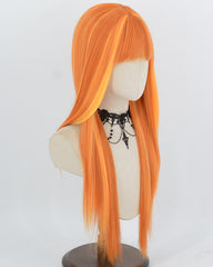 Long Straight Orange Highlight Synthetic Wig HW871