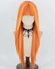 Long Straight Orange Highlight Synthetic Wig HW871