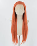 Long Straight Orange Synthetic Lace Front Wig WW865
