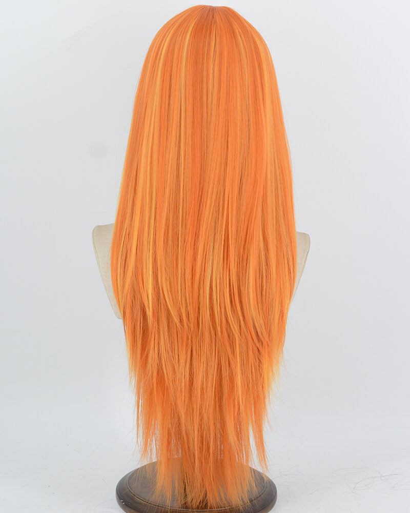 Long Straight Orange Highlight Synthetic Wig HW871