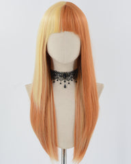 Orange Yellow Blonde Long Straight Synthetic Wig HW573