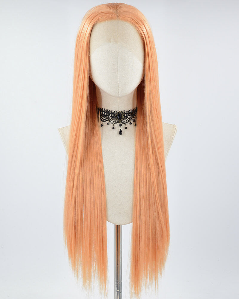 Orange Long Straight Synthetic Lace Front Wig WW017