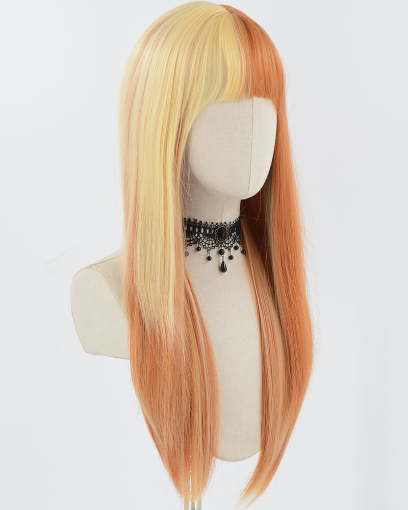 Orange Yellow Blonde Long Straight Synthetic Wig HW573