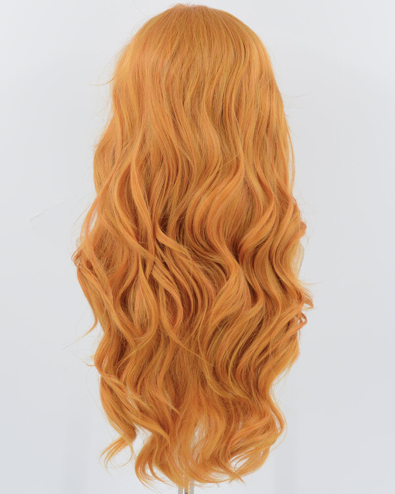 Long Wavy Orange Synthetic Lace Front Wig WW754