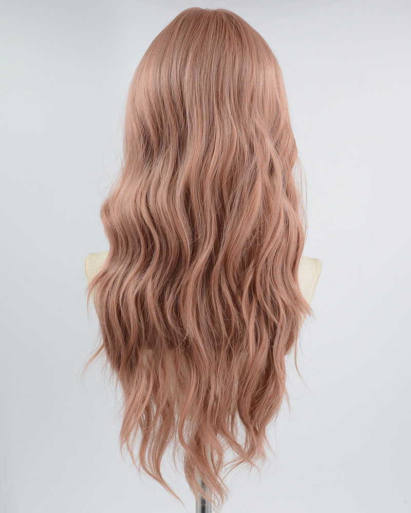 Peach Pink Wavy Synthetic Wig HW429