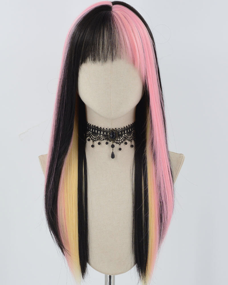 Pink Black Straight Synthetic Wig HW620