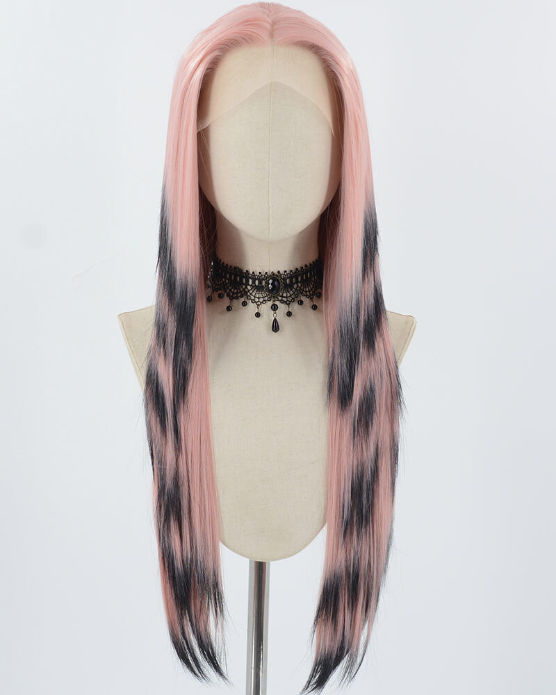 Pink Ombre Black Long Synthetic Lace Front Wig WW762
