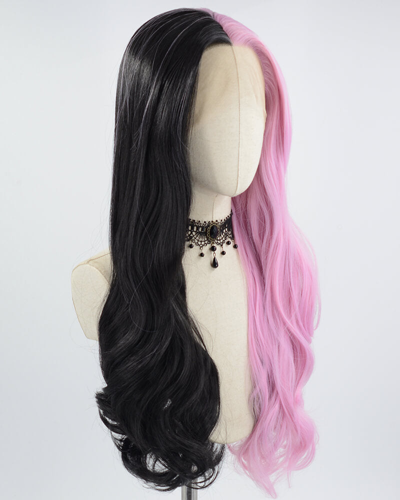 Half Black Half Pink Synthetic Lace Front Wig WW570
