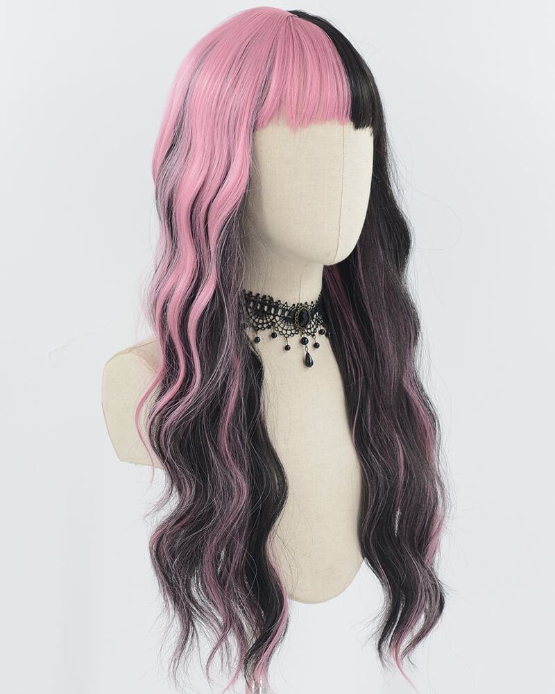 Pink Black Curly Synthetic Wig HW471