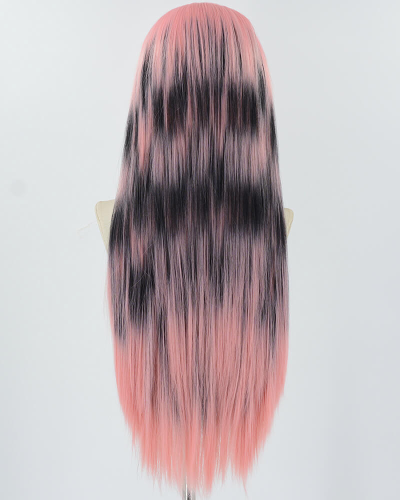 Long Straight Pink Black Synthetic Lace Front Wig WW806