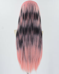 Long Straight Pink Black Synthetic Lace Front Wig WW806