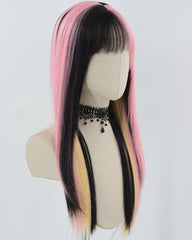 Pink Black Straight Synthetic Wig HW620