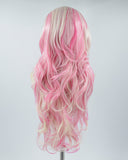 White Blonde Pink Long Wavy Synthetic Lace Front Wig WT223