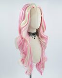 White Blonde Pink Long Wavy Synthetic Lace Front Wig WT223