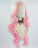 Platinum Blonde Ombre Pink Wavy Synthetic Lace Front Wig WW642