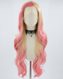 Blonde Pink Long Wavy Synthetic Lace Front Wig WT240