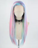 Pink Rainbow Long Straight Synthetic Lace Front Wig WW567