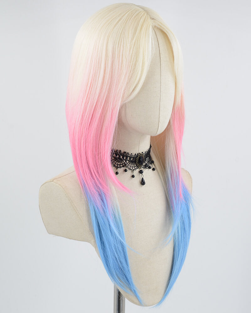 White Pink Blue Synthetic Wig HW357