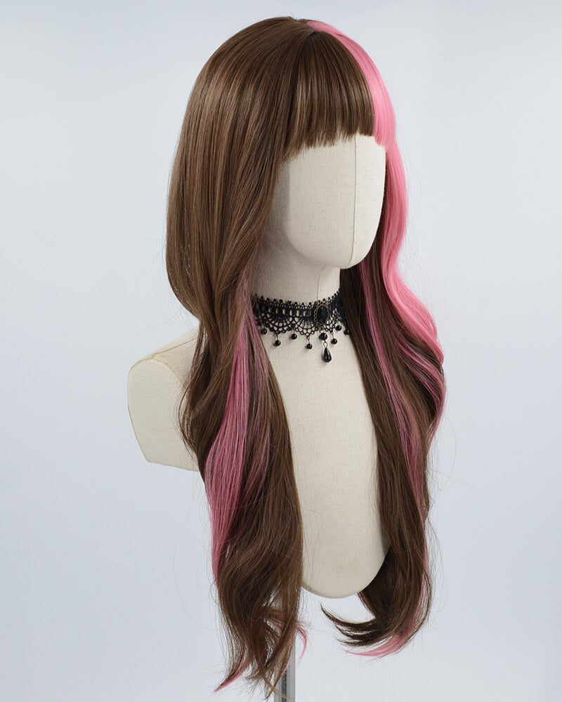 Long Brown Pink Synthetic Wig HW292
