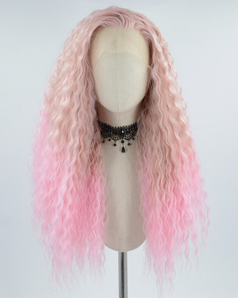 Ombre Pink Curly Synthetic Lace Front Wig WW559
