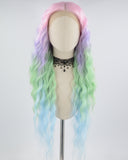 Pink Ombre Rainbow Curly Synthetic Lace Front Wig WW662