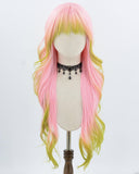 Pink Green Long Wavy Synthetic Wig HW768