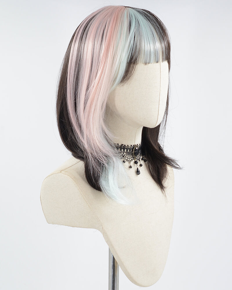 Pink Green Short Black Synthetic Wig HW416
