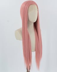 Long Straight Pink Synthetic Lace Front Wig WW812