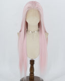 Pink Long Straight Synthetic Lace Front Wig WW1078