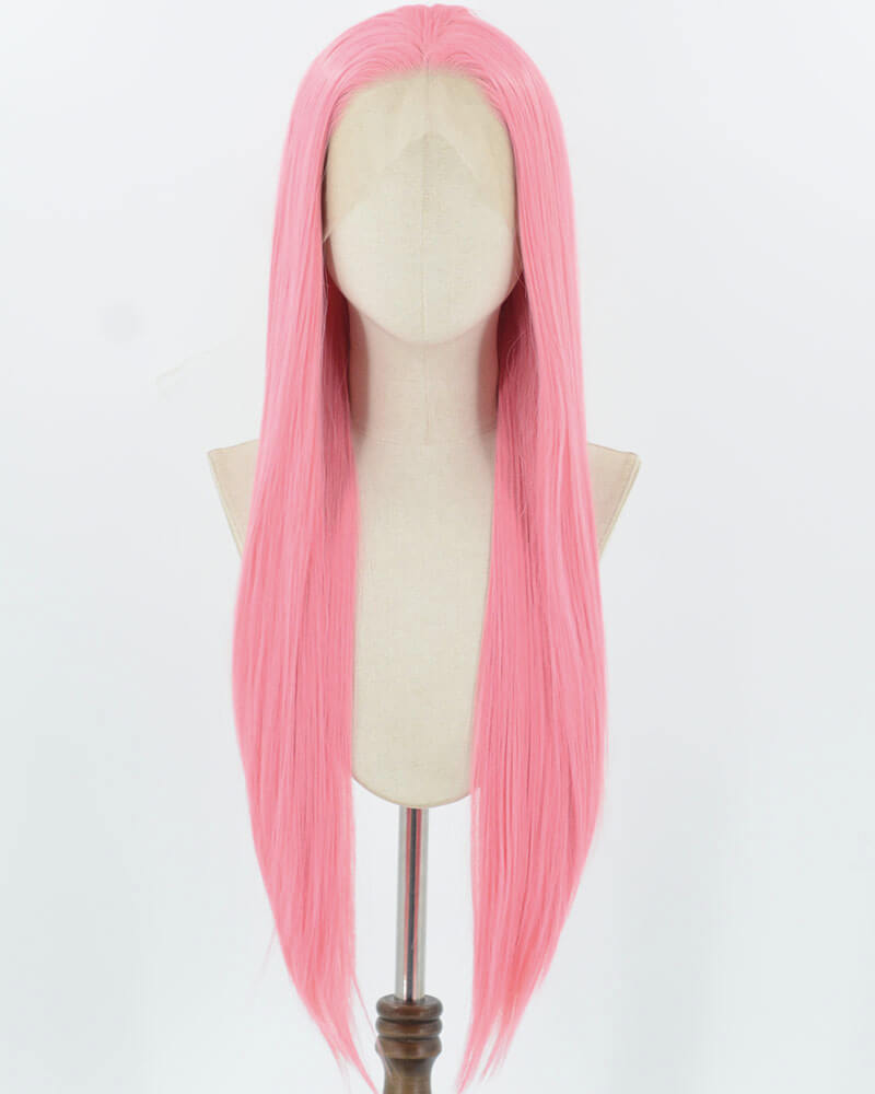 Pink Long Straight Synthetic Lace Front Wig WW920