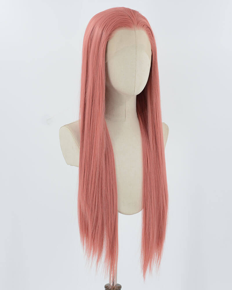 Pink Long Straight Synthetic Lace Front Wig WW1035