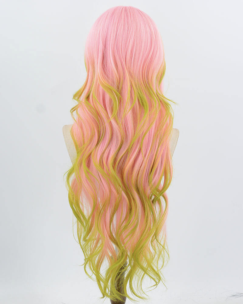 Pink Green Long Wavy Synthetic Wig HW768