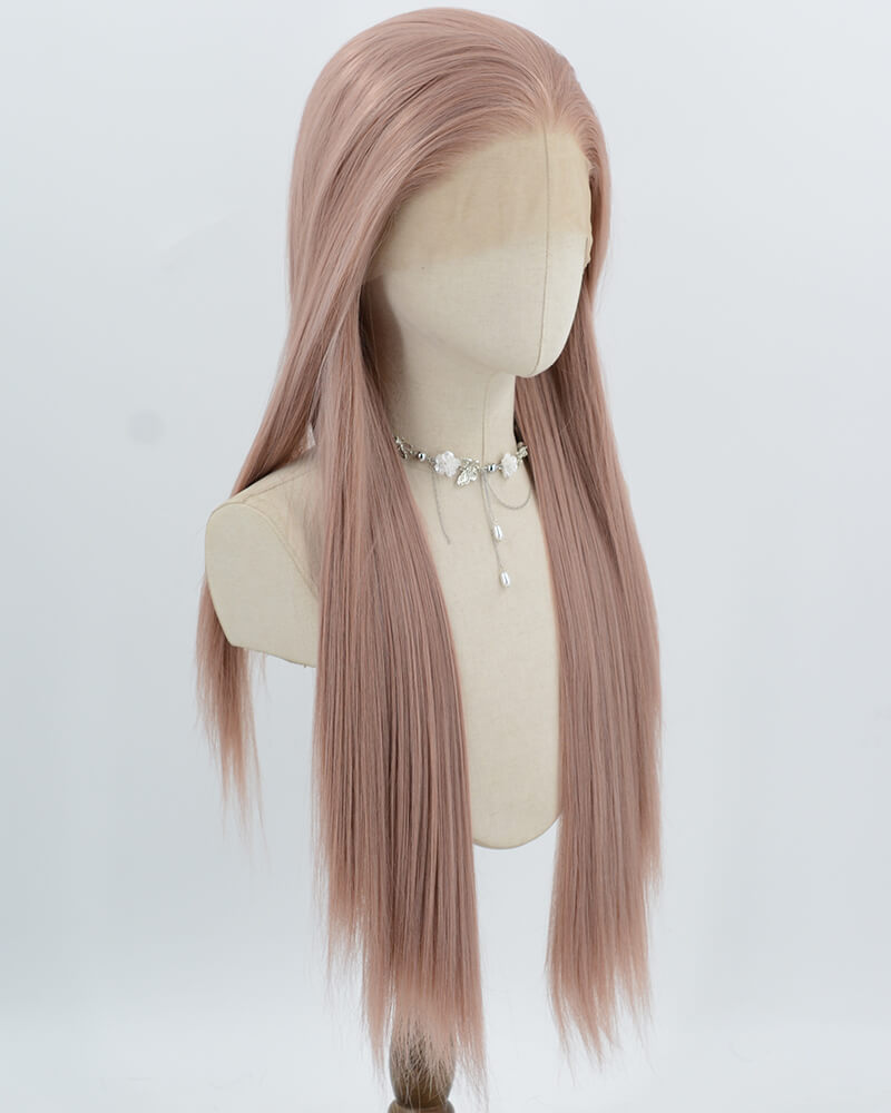 Dusty Pink Long Straight Synthetic Lace Front Wig WW993