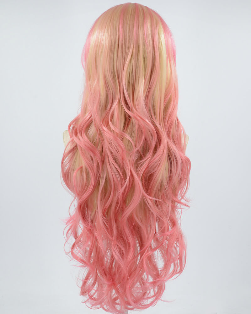 Blonde Pink Long Wavy Synthetic Lace Front Wig WT240