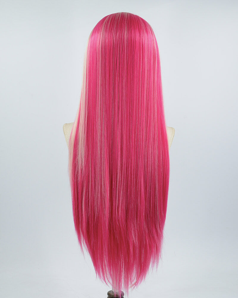 Pink Streaked Blonde Synthetic Lace Front Wig WW522