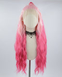 Ombre Pink Curly Synthetic Lace Front Wig WW513