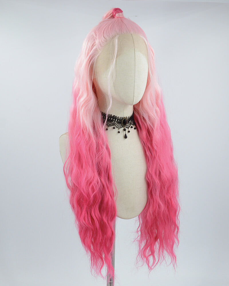 Ombre Pink Curly Synthetic Lace Front Wig WW513