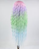 Pink Ombre Rainbow Curly Synthetic Lace Front Wig WW662