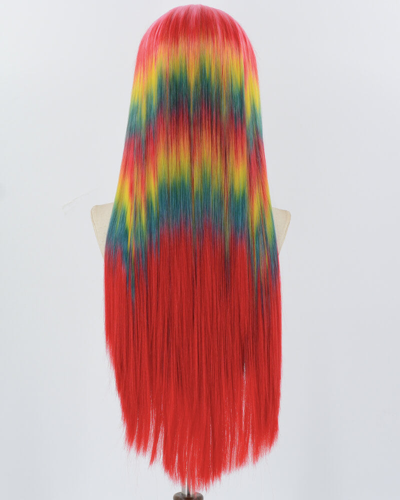 Pink Ombre Red Yellow Green Synthetic Lace Front Wig WW820