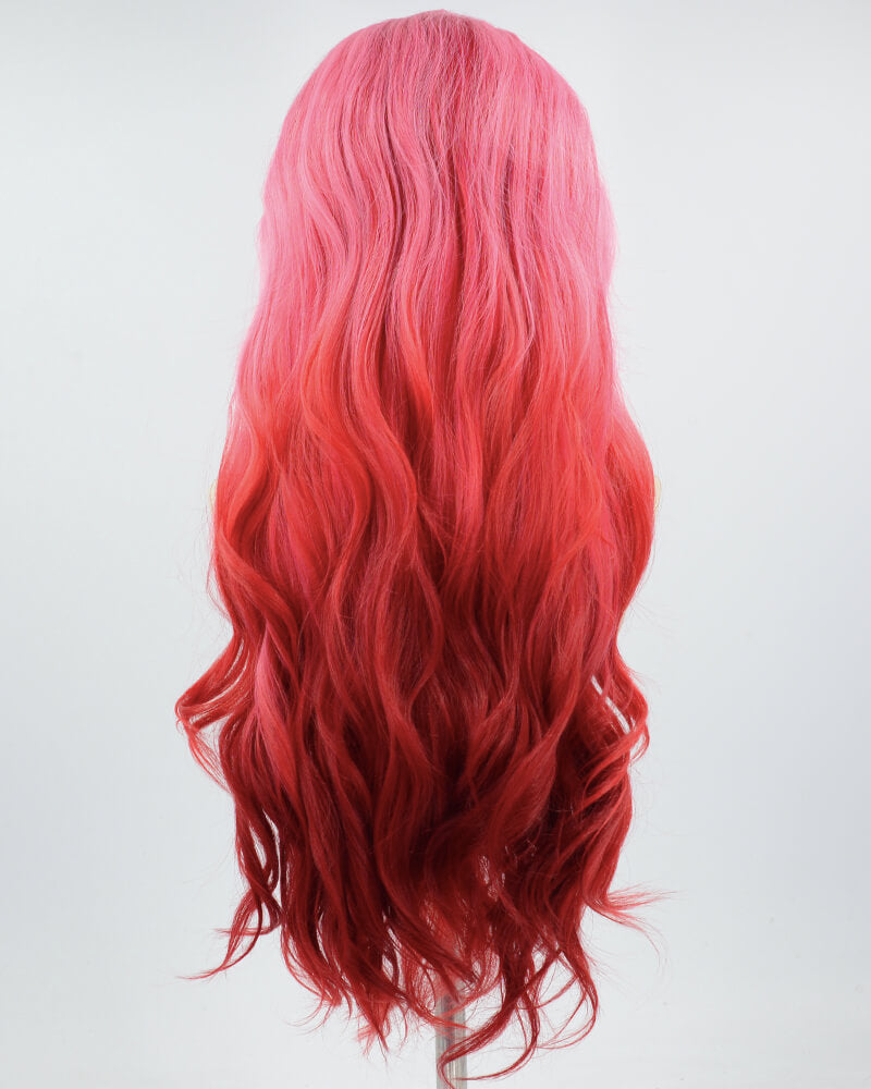 Pink Ombre Red Wavy Synthetic Lace Front Wig WW691
