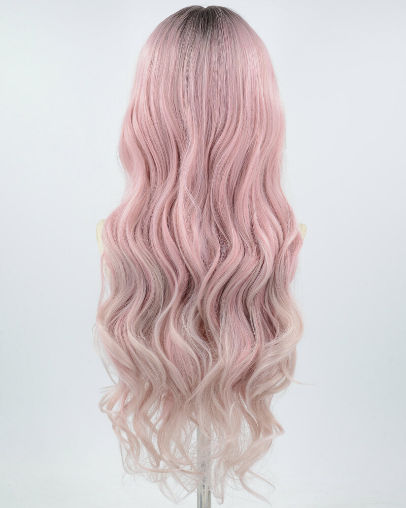 Ombre Pink Wavy Synthetic Lace Front Wig WW687