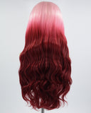Pink Ombre Wine Red Synthetic Lace Front Wig WW671