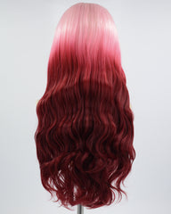 Pink Ombre Wine Red Synthetic Lace Front Wig WW671