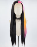 Black Strunk Stripe Pink Ombre Orange Synthetic Lace Front Wig WT246