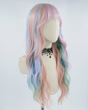 Pink Rainbow Long Wavy Synthetic Wig HW286