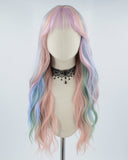 Pink Rainbow Long Wavy Synthetic Wig HW286