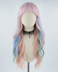 Pink Rainbow Long Wavy Synthetic Wig HW286