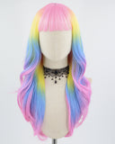 Rainbow Pink Yellow Blue Synthetic Wig HW383