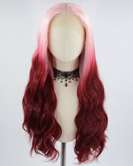 Pink Ombre Wine Red Synthetic Lace Front Wig WW671